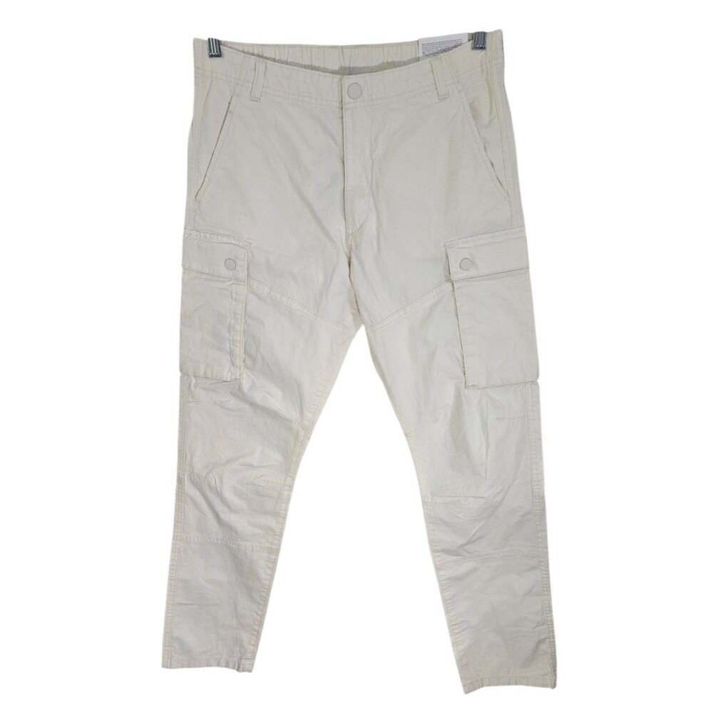 H&M Womens White Slim Fit Elastic Waist Pants Cargo Pockets High Rise Size S NWT